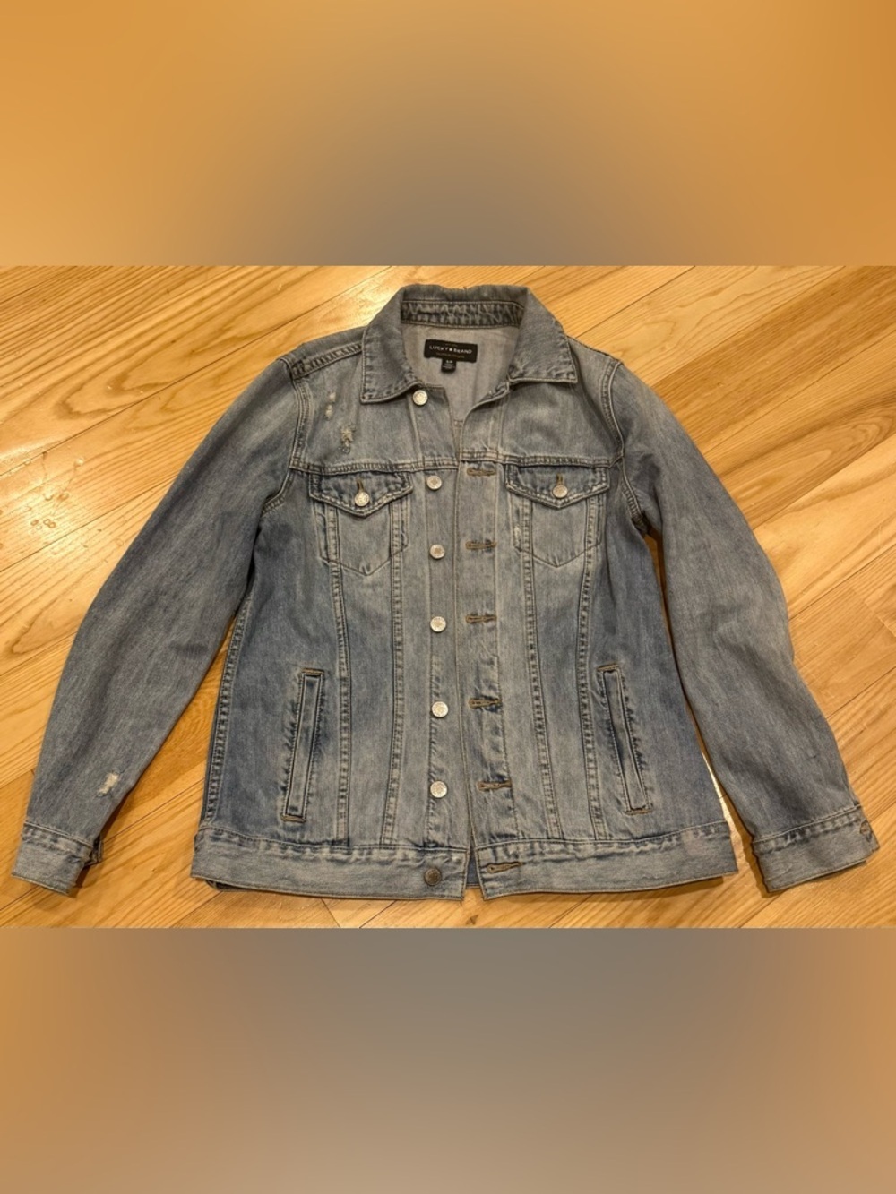 Lucky Brand Denim Jacket Women S Petite Distressed Light Wash Trucker